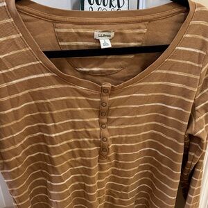 L.L. Bean Tan Striped Henley Shirt